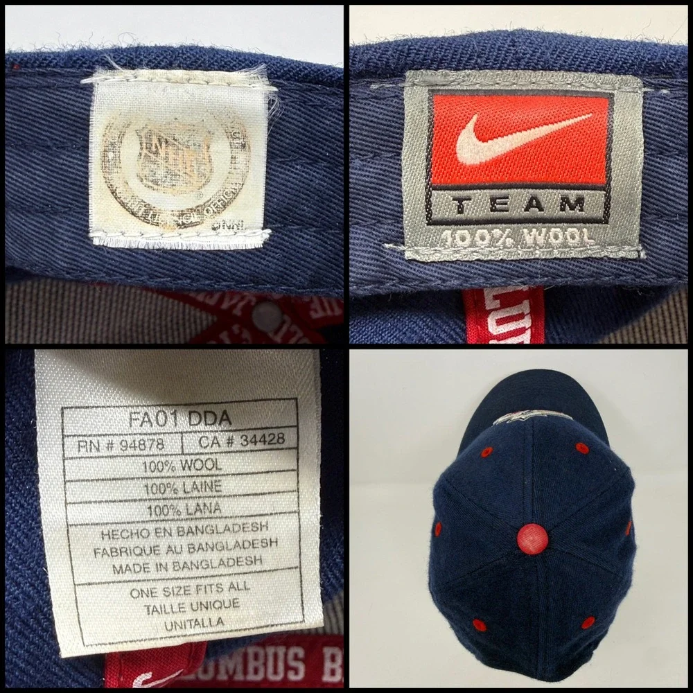 Vintage Nike Team Columbus Blue Jackets NHL Wool Hat Navy Blue Red Strapback